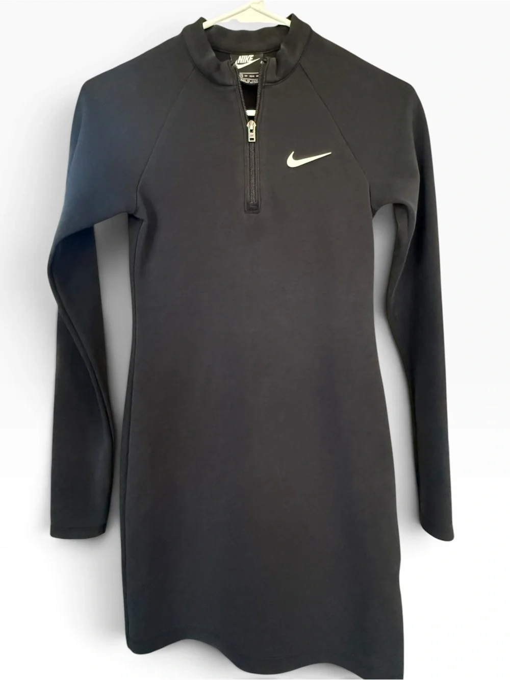 Nike Black Long Sleeve Half-Zip Sport Dress with White Swoosh